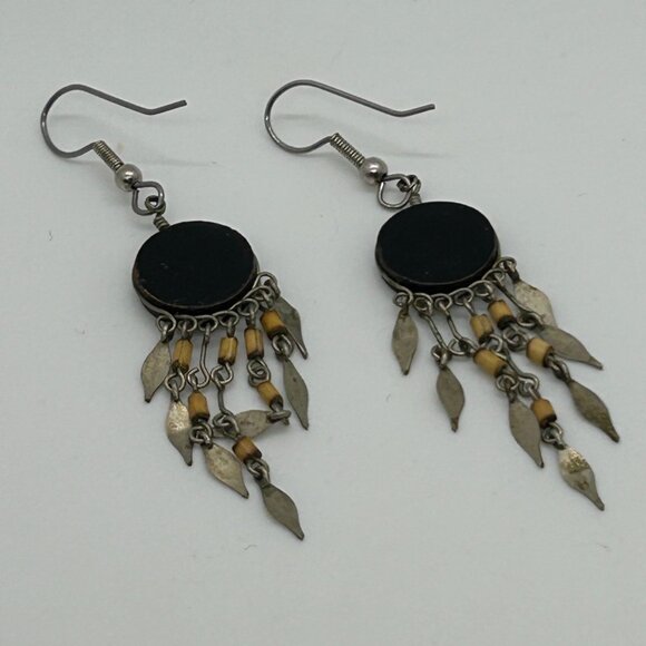 Vintage Southwestern Dangle Earrings Hand Painted Tribal Boho Geometric Fringe - Picture 8 of 13